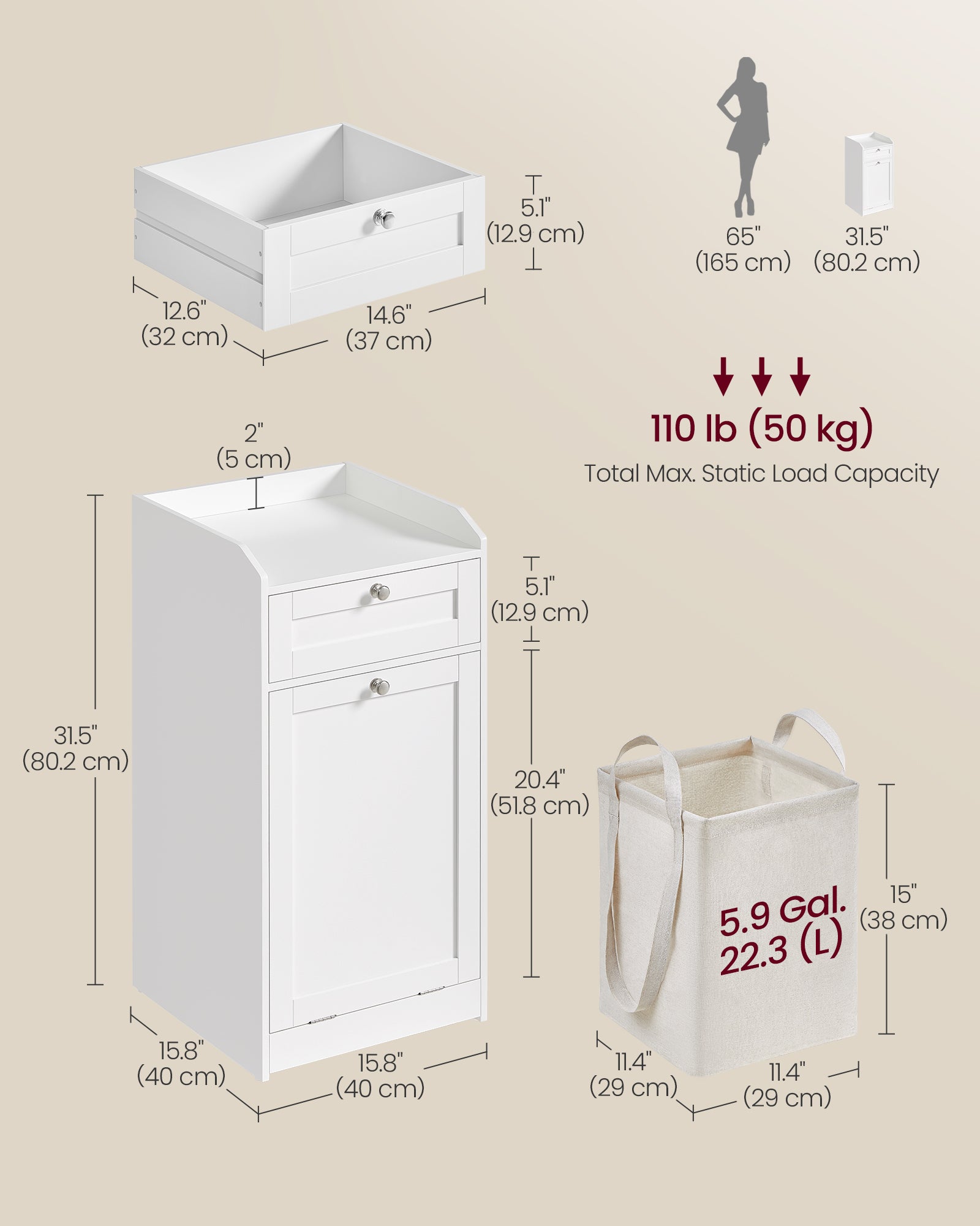 Badezimmerschrank - mit Wäschereikorb - 40 × 40 × 80,2 cm