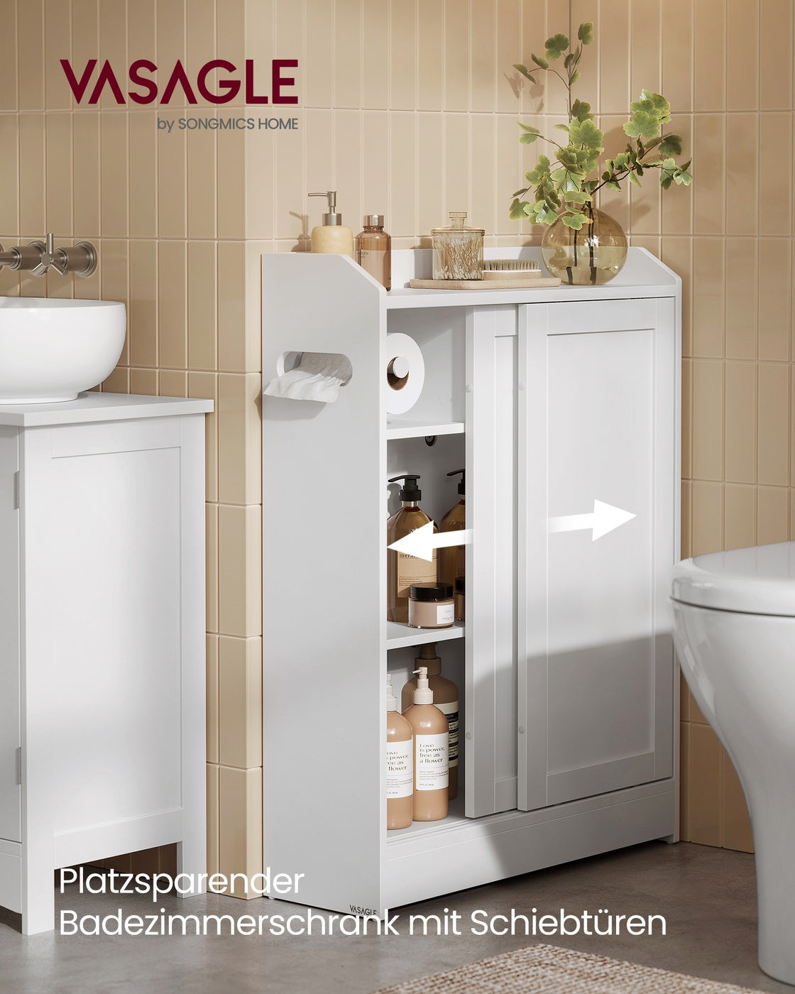 Badkamerkast - Schuifdeuren - Met Toiletrolhouder - Smal - Wolkenwit