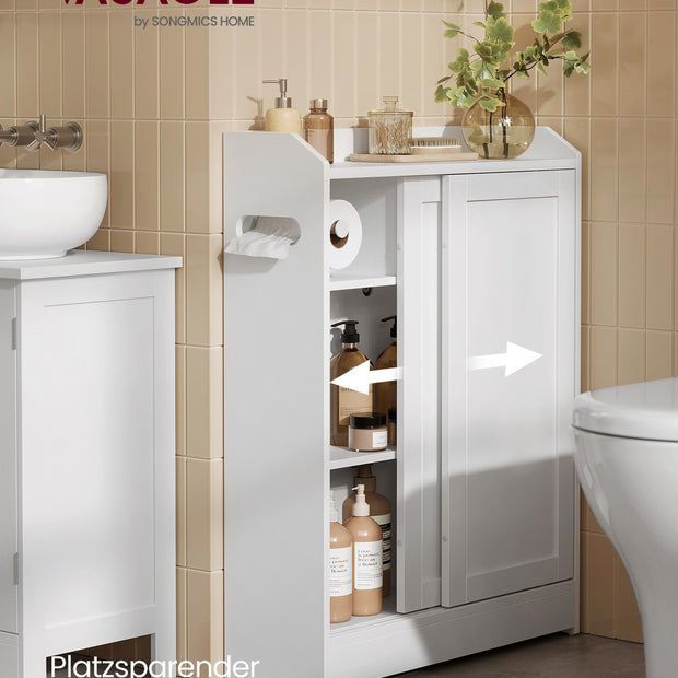 Badkamerkast - Schuifdeuren - Met Toiletrolhouder - Smal - Wolkenwit
