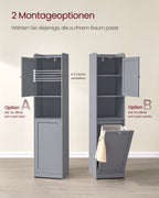 Badezimmerschrank - mit Wäschekorb und Griffen - Taube grau