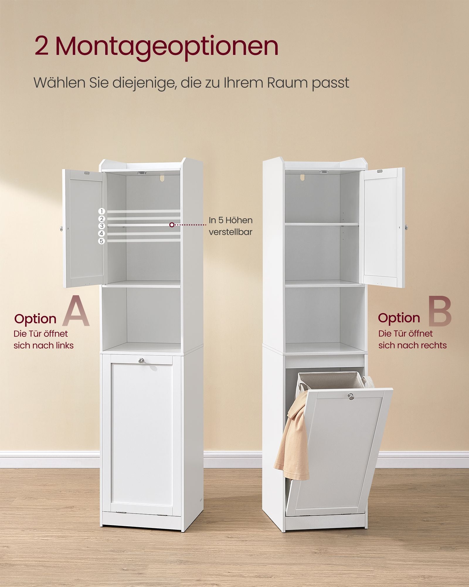 Badezimmerschrank - mit Wäschereikorb - 40 × 40 × 170 cm
