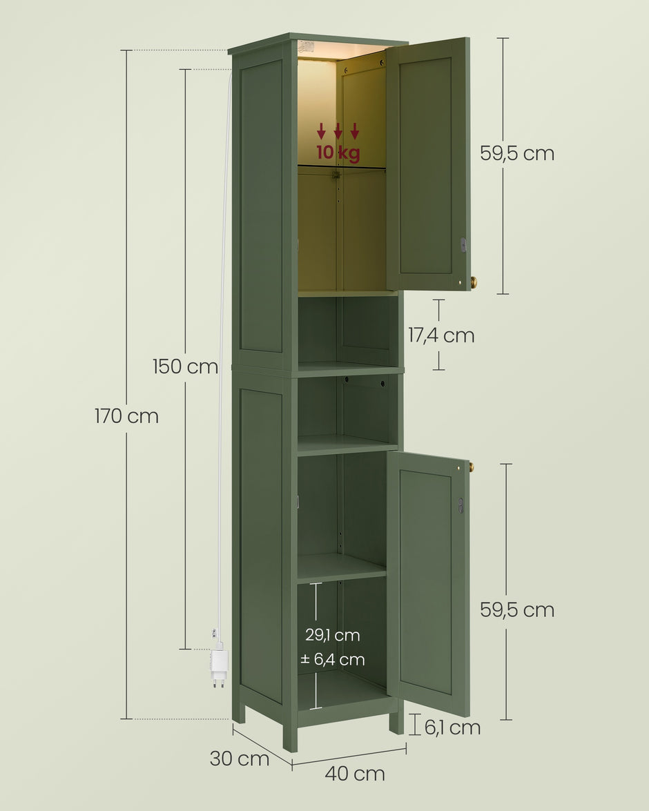 Badkamerkast - 170 cm Hoog - Met Verlichting - Landelijke Stijl - Bosgroen