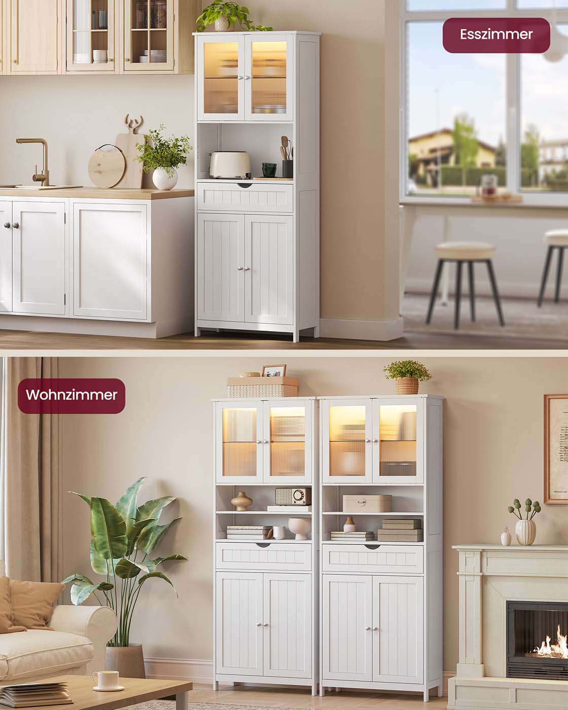 Badkamerkast – Met Planken, Lades en Open Vakken – Wit – Badkamer