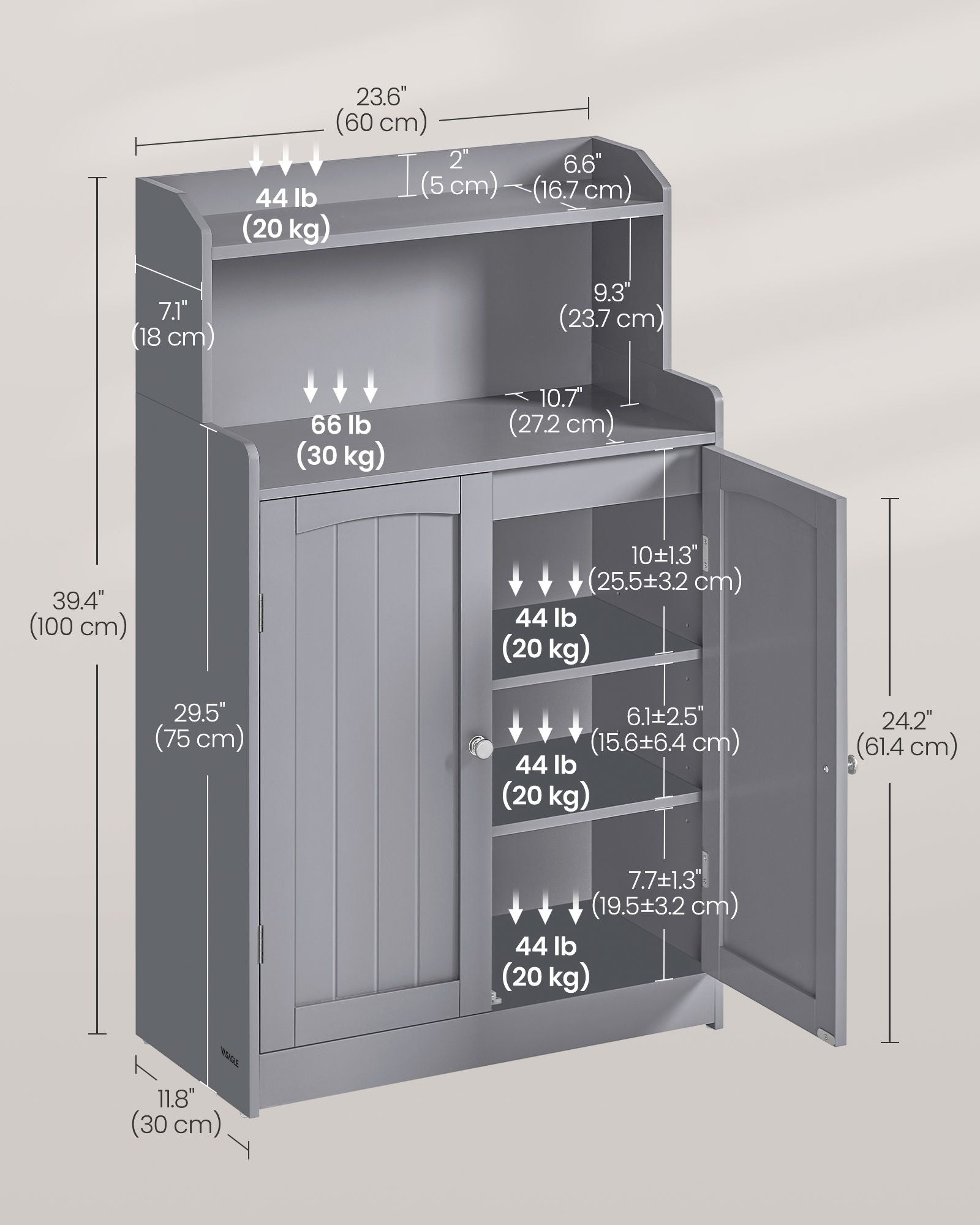 Badezimmermöbel - mit 2 Türen und Regalen - Duf Grey