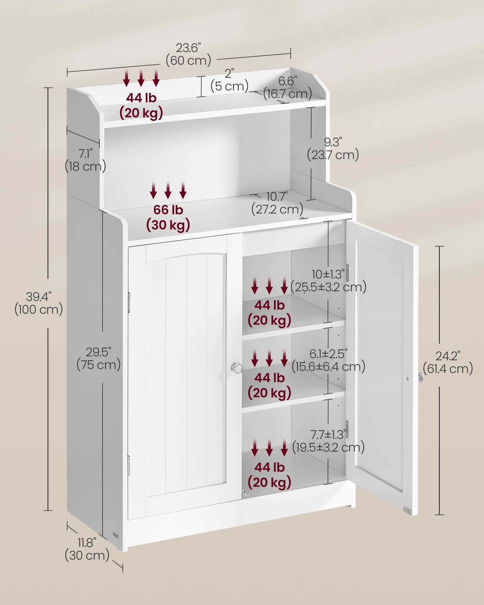 Badezimmerschrank - mit 2 Türen und Regalen - Wolkwit