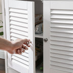 Badezimmerschrank - Hochschrank - mit offenen Fächern und 2 Türen - Weiß