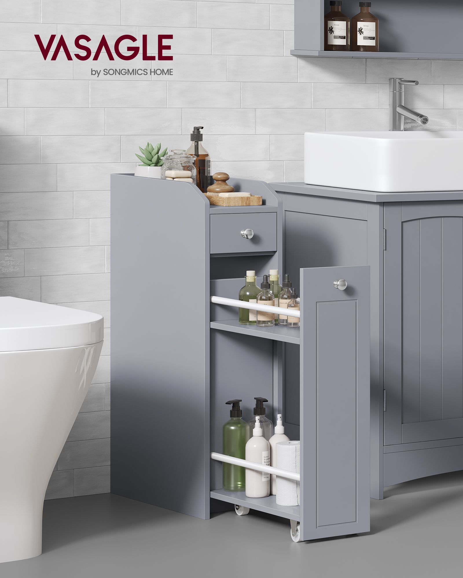 Badezimmerschrank - schmal - mit Schubladen - für Toilettenpapier