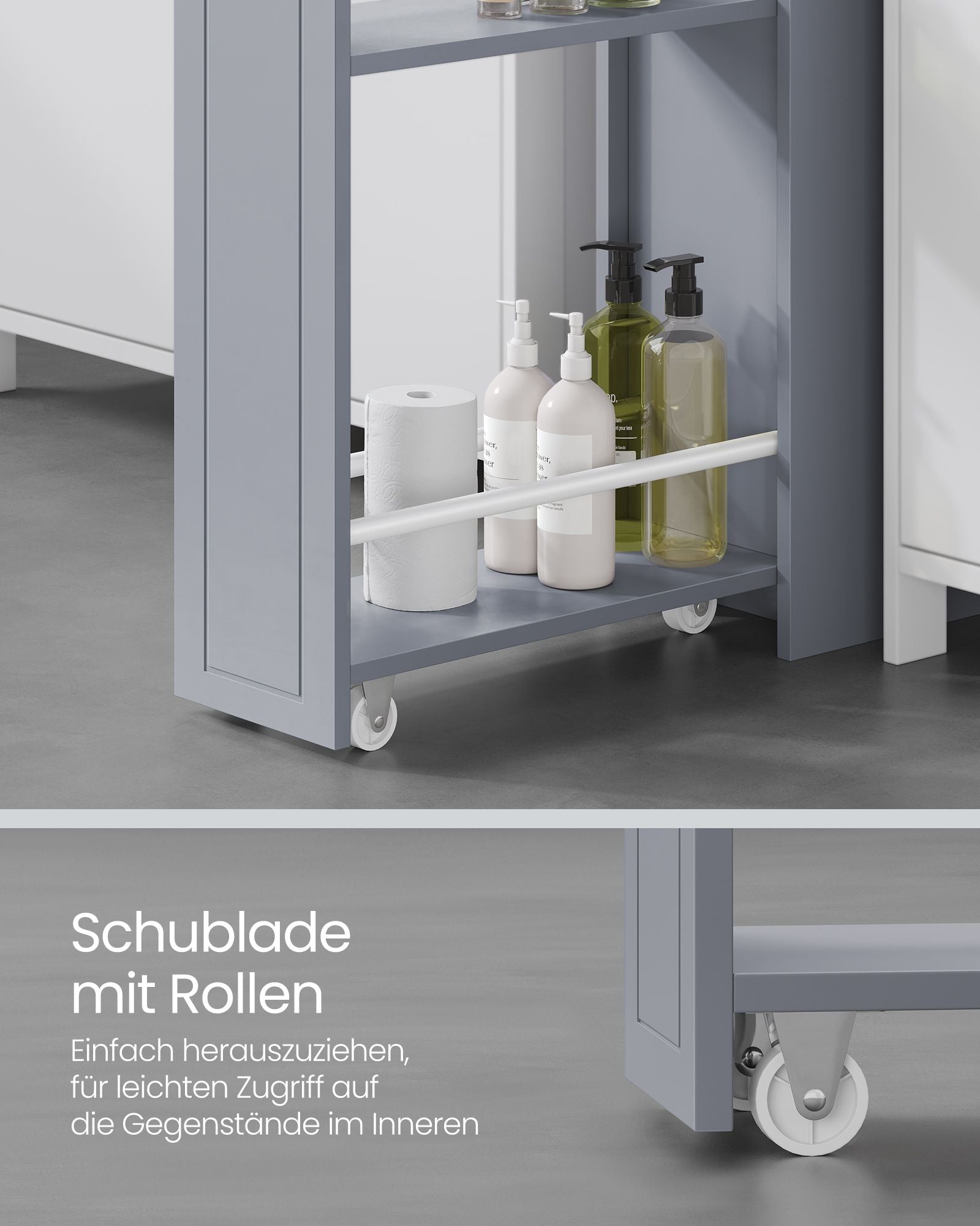 Badezimmerschrank - schmal - mit Schubladen - für Toilettenpapier
