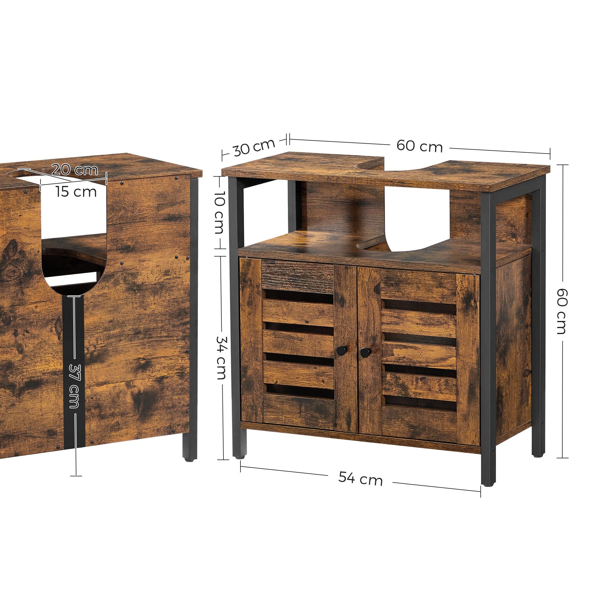 Waschbeckenkoffer - Badezimmerschrank - 2 Türen - Holzblatt - Braun -Black