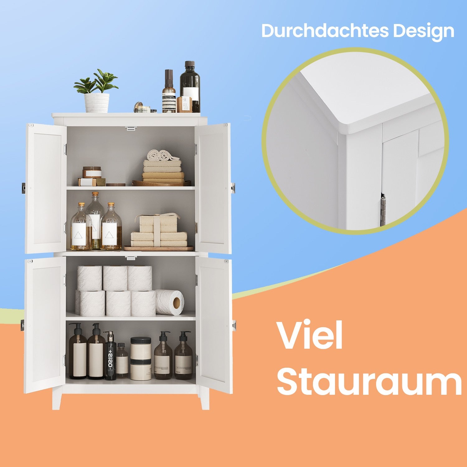 Badezimmerschrank - Hochschrank mit 4 Türen, auch als Küchenschrank geeignet
