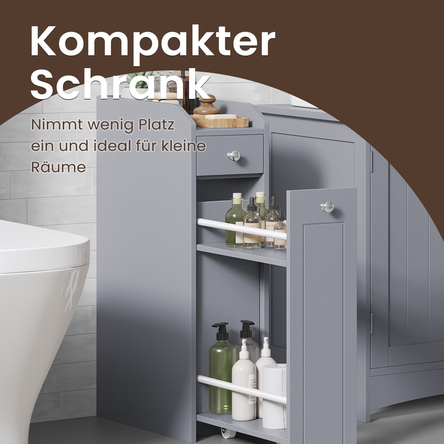 Badezimmerschrank - schmaler Schrank für Toilettenpapier, kompaktes Design
