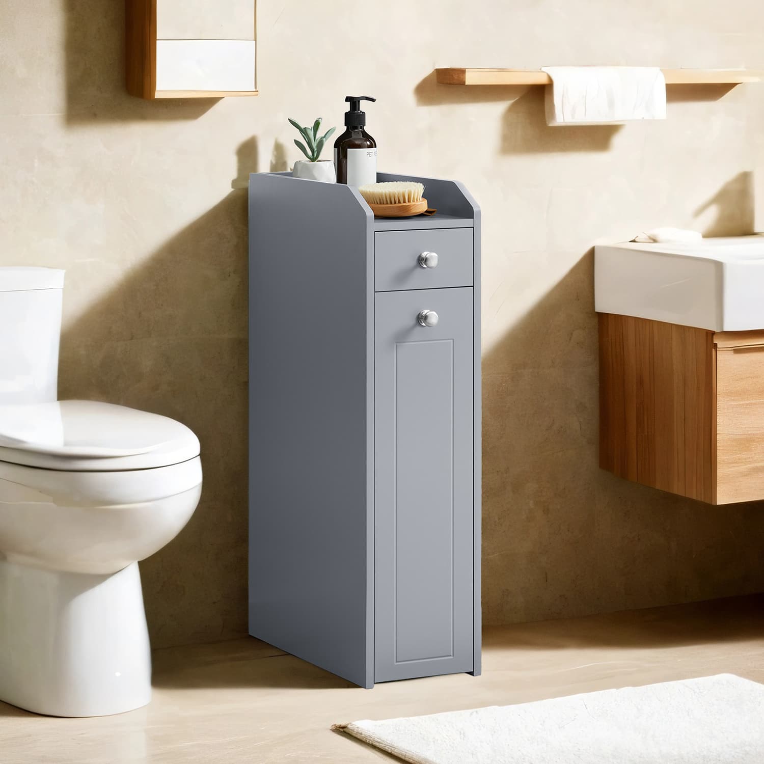 Badezimmerschrank - schmaler Schrank für Toilettenpapier, kompaktes Design