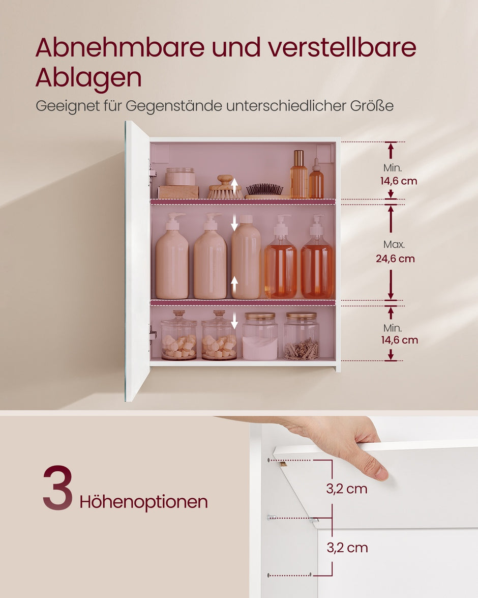 Spiegelkast - 13 x 50 x 60 cm - Wit - 1 deur - Maximale belasting 25,5 kg