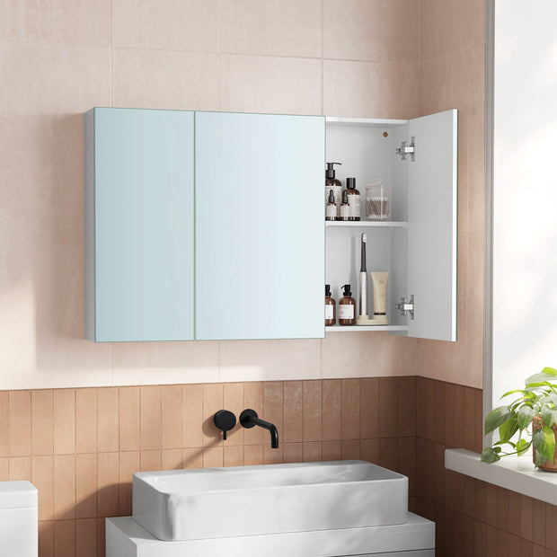 Wandschrank - mit Spiegel und verstellbarem Regal - weiß