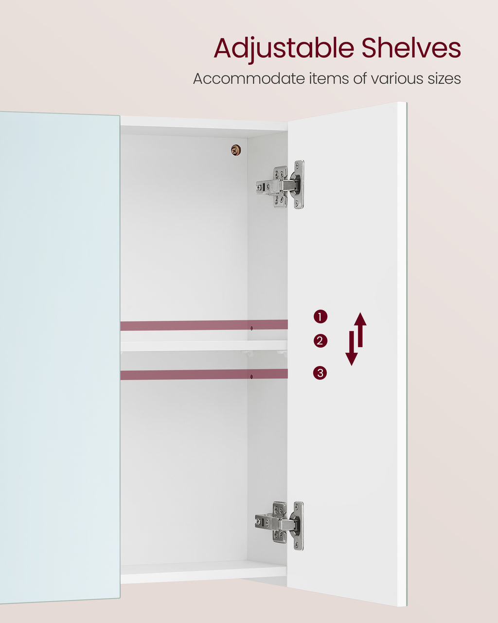 Wandschrank - mit Spiegel und verstellbarem Regal - weiß