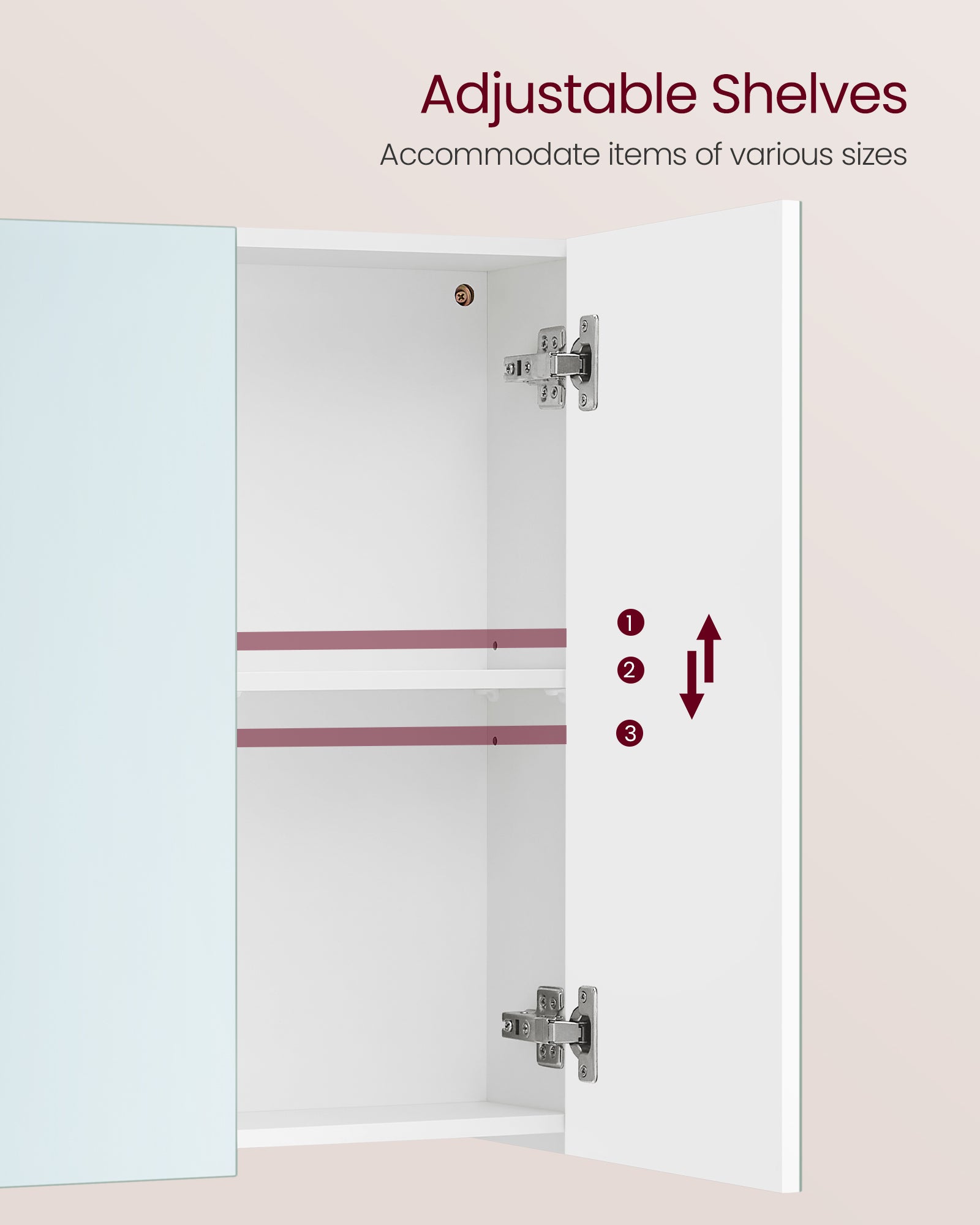 Wandschrank - mit Spiegel und verstellbarem Regal - weiß