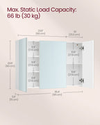 Wandschrank - mit Spiegel und verstellbarem Regal - weiß
