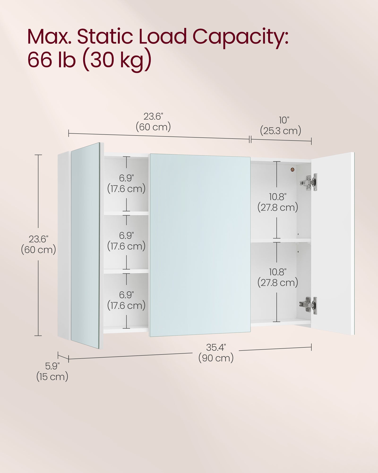 Wandschrank - mit Spiegel und verstellbarem Regal - weiß