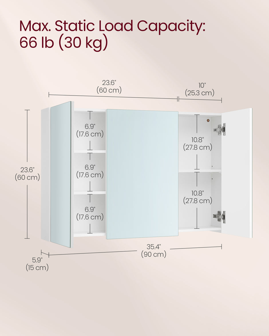 Wandschrank - mit Spiegel und verstellbarem Regal - weiß