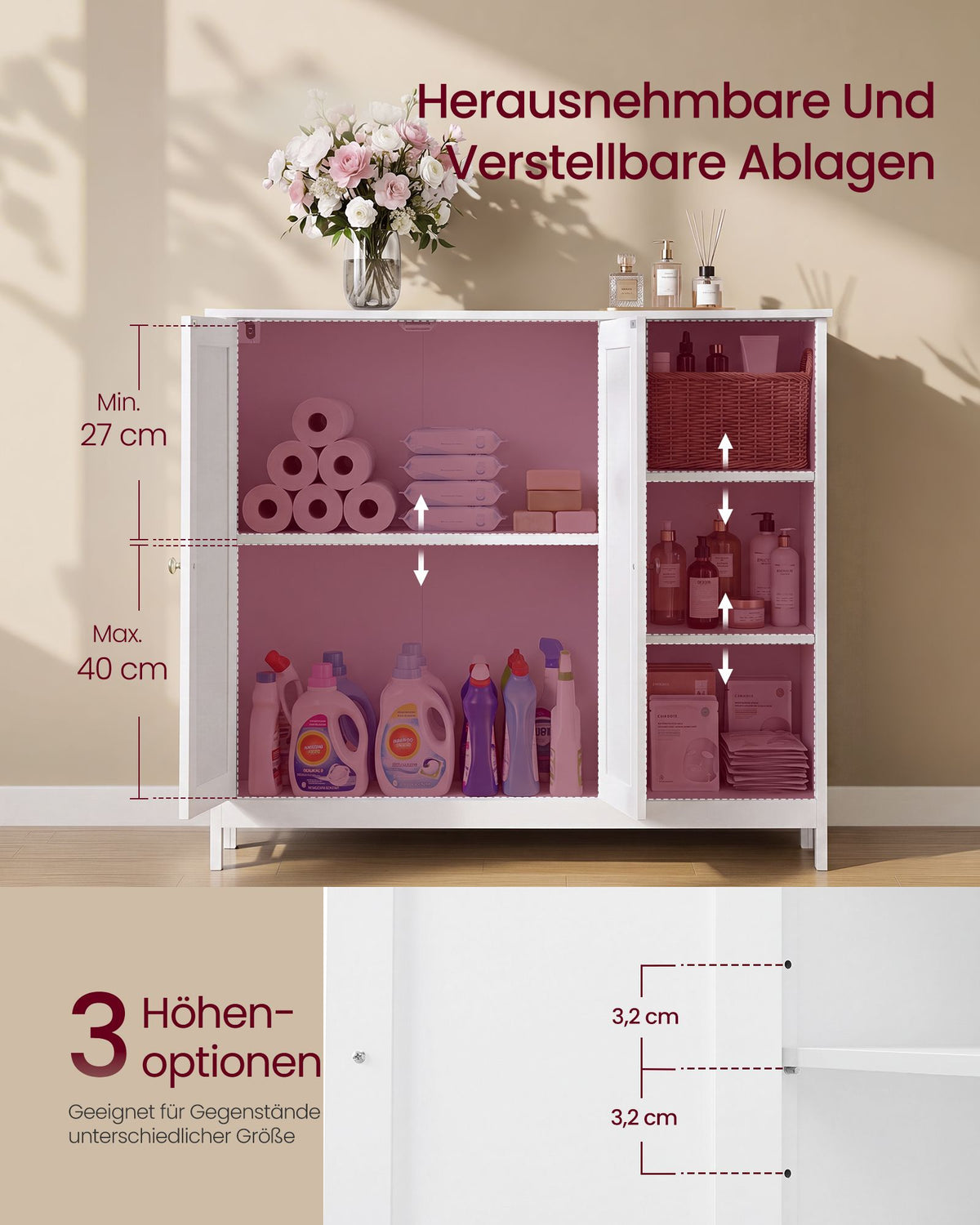 Badkamerkast - Met 2 Deuren en Open Vakken - Matwit - 90 x 30 x 80 cm