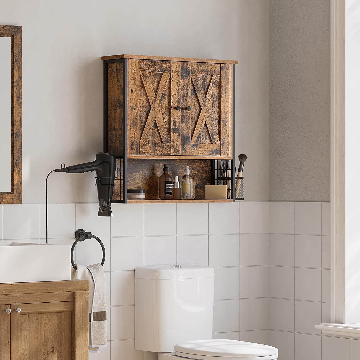 Badezimmerschrank - Wandschrank - Aufbewahrungsschrank - mit 2 Türen - Verstellbare Regale - Brown