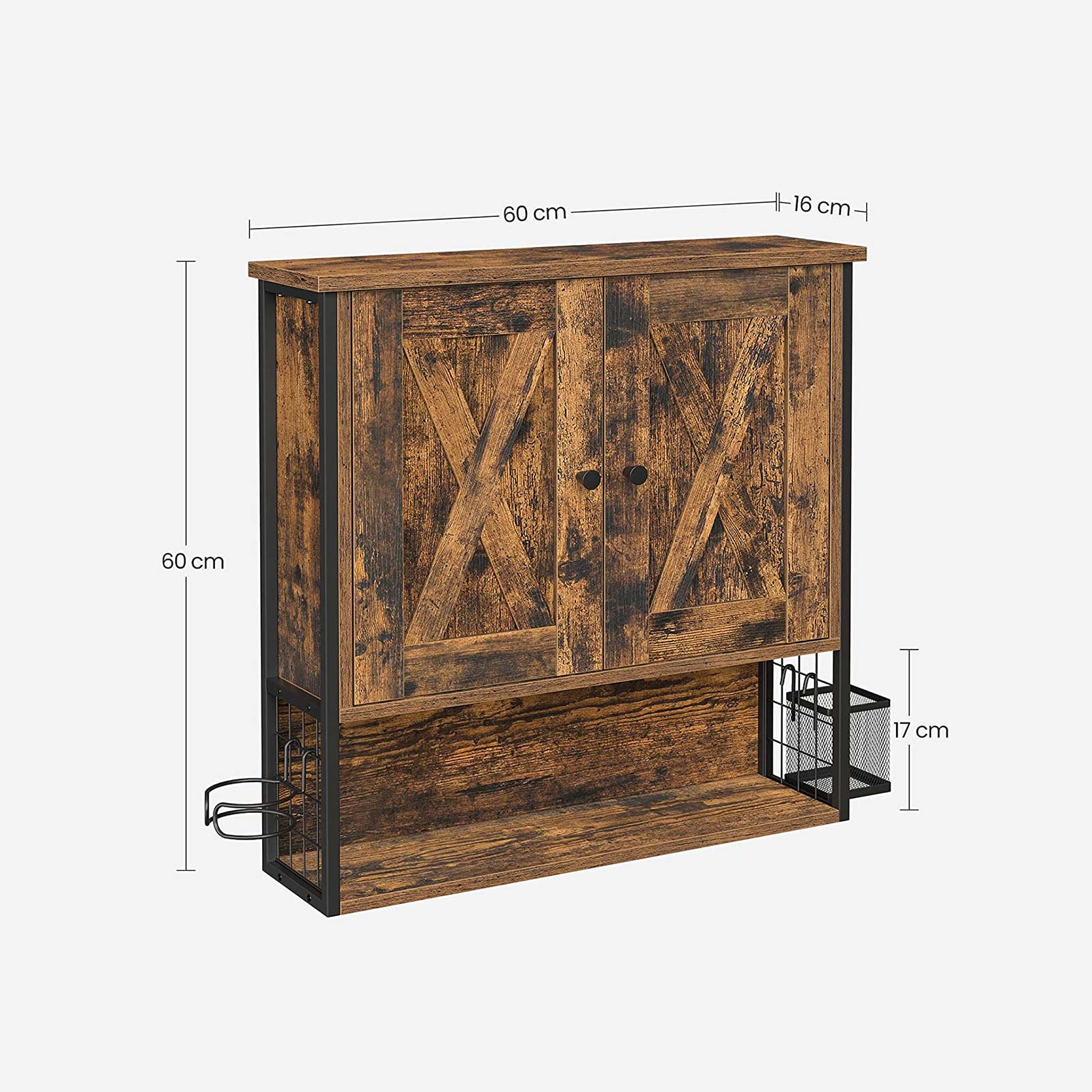 Badezimmerschrank - Wandschrank - Aufbewahrungsschrank - mit 2 Türen - Verstellbare Regale - Brown