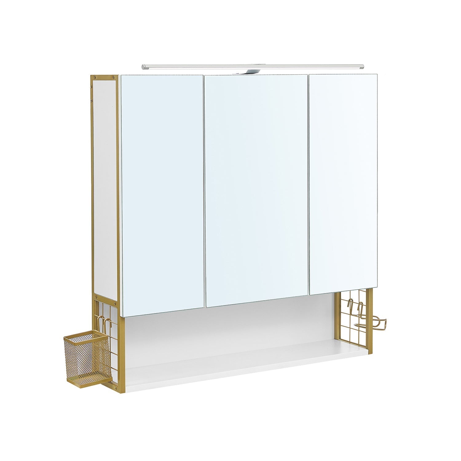 Spiegelschrank - Badezimmerschrank - mit Beleuchtung - Doppeltür - modern - Weiß / Gold