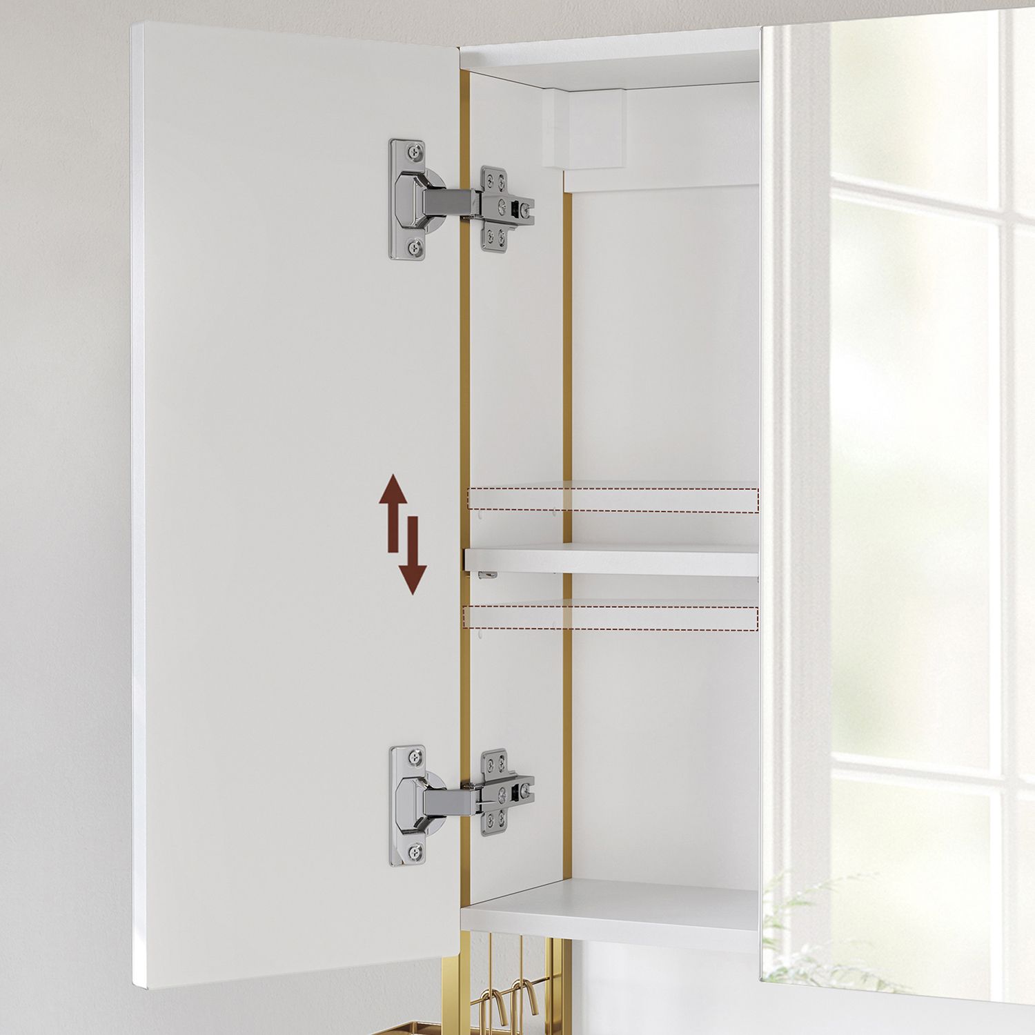 Spiegelschrank - Badezimmerschrank - mit Beleuchtung - Doppeltür - modern - Weiß / Gold