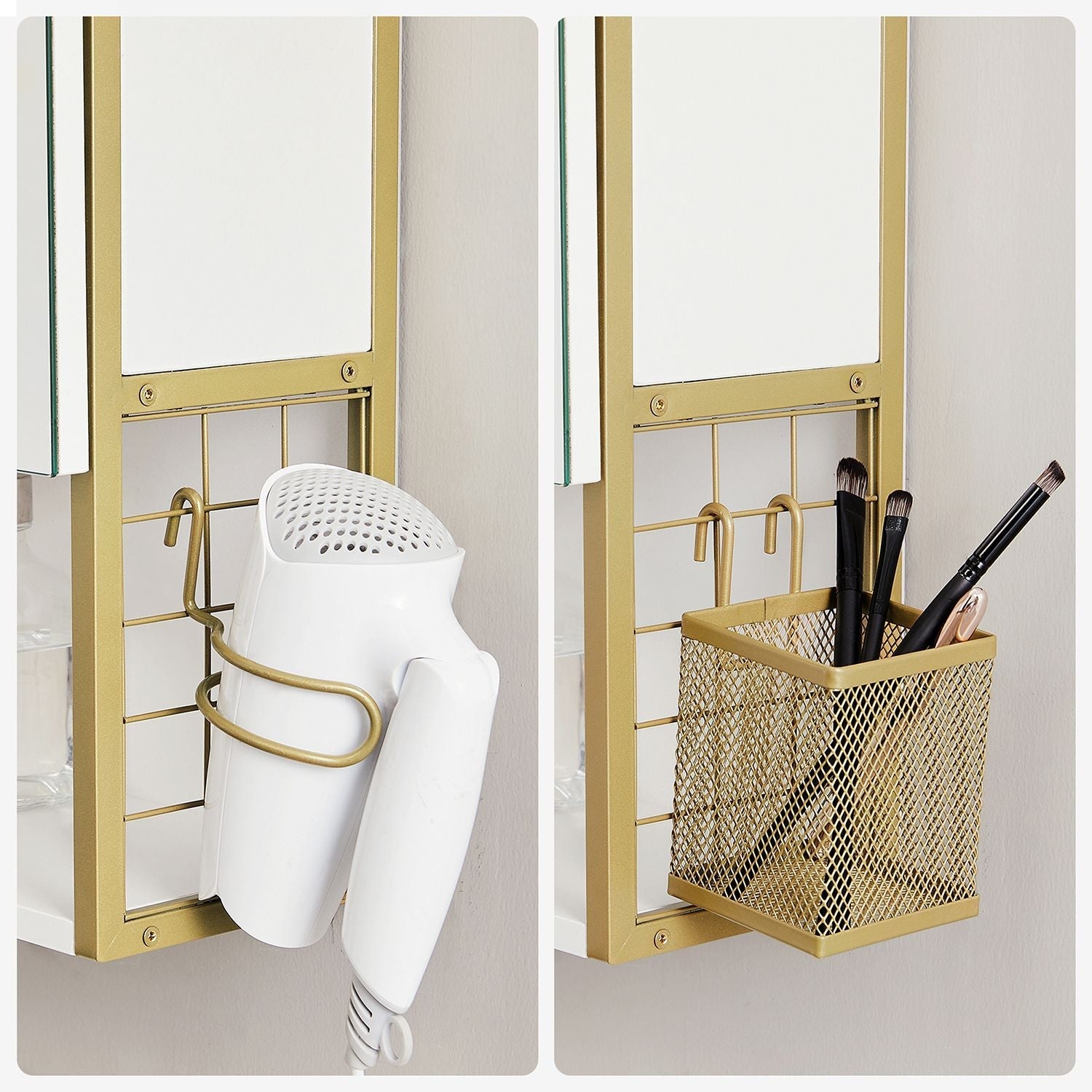 Spiegelschrank - Badezimmerschrank - mit Beleuchtung - Doppeltür - modern - Weiß / Gold