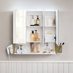 Spiegelschrank - Badezimmerschrank - mit Beleuchtung - Doppeltür - modern - Weiß / Gold