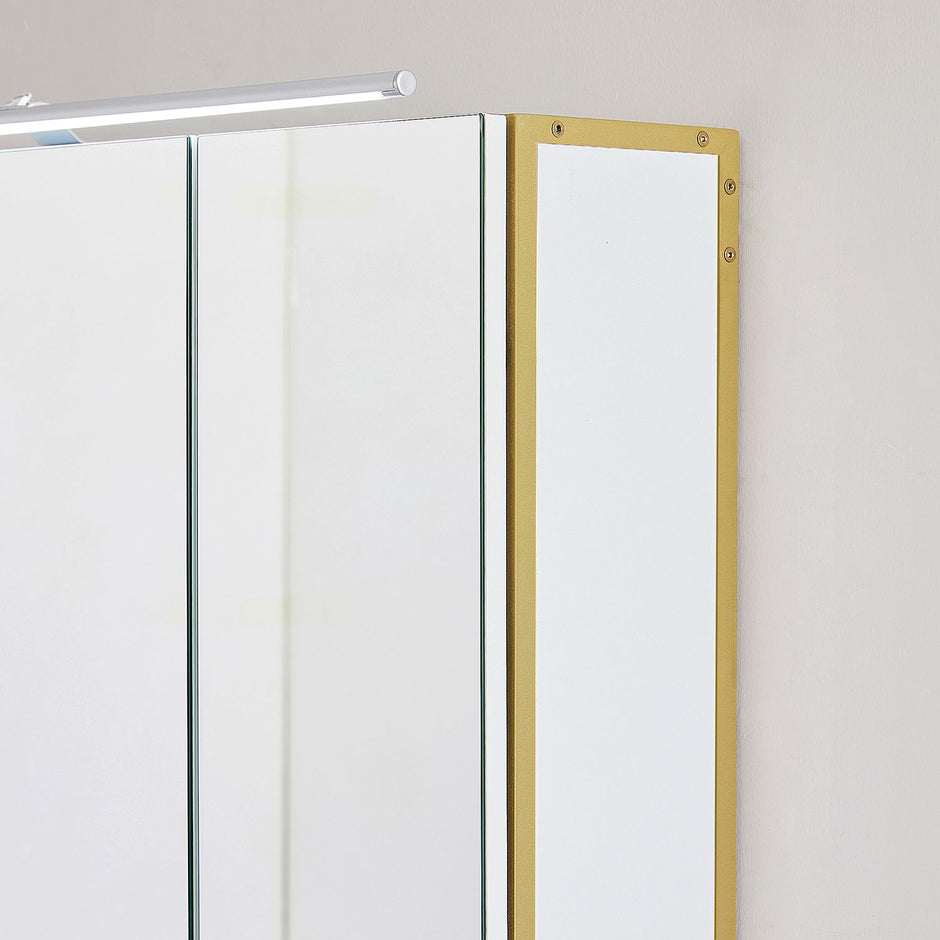 Spiegelschrank - Badezimmerschrank - mit Beleuchtung - Doppeltür - modern - Weiß / Gold