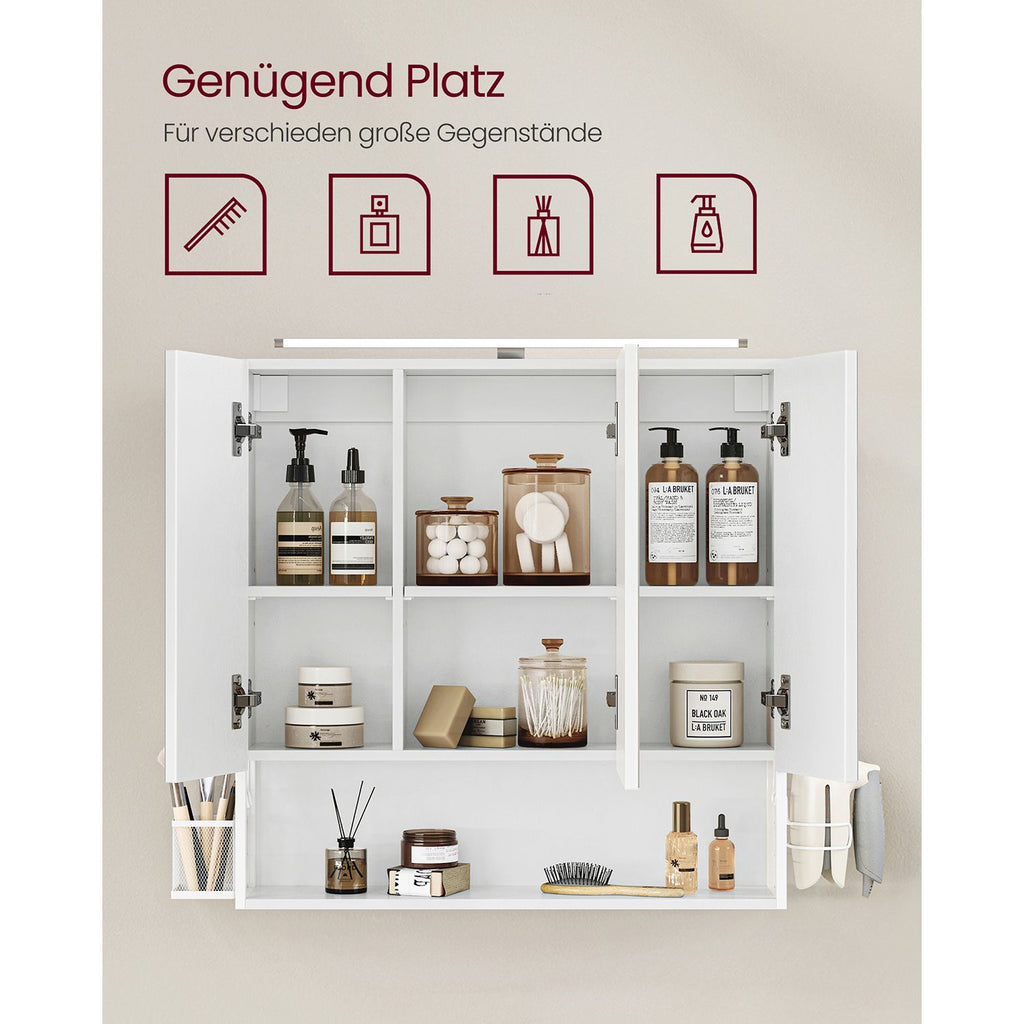 Badezimmerspiegelschrank - 3 Türen - mit Beleuchtung und verstellbarer Planke