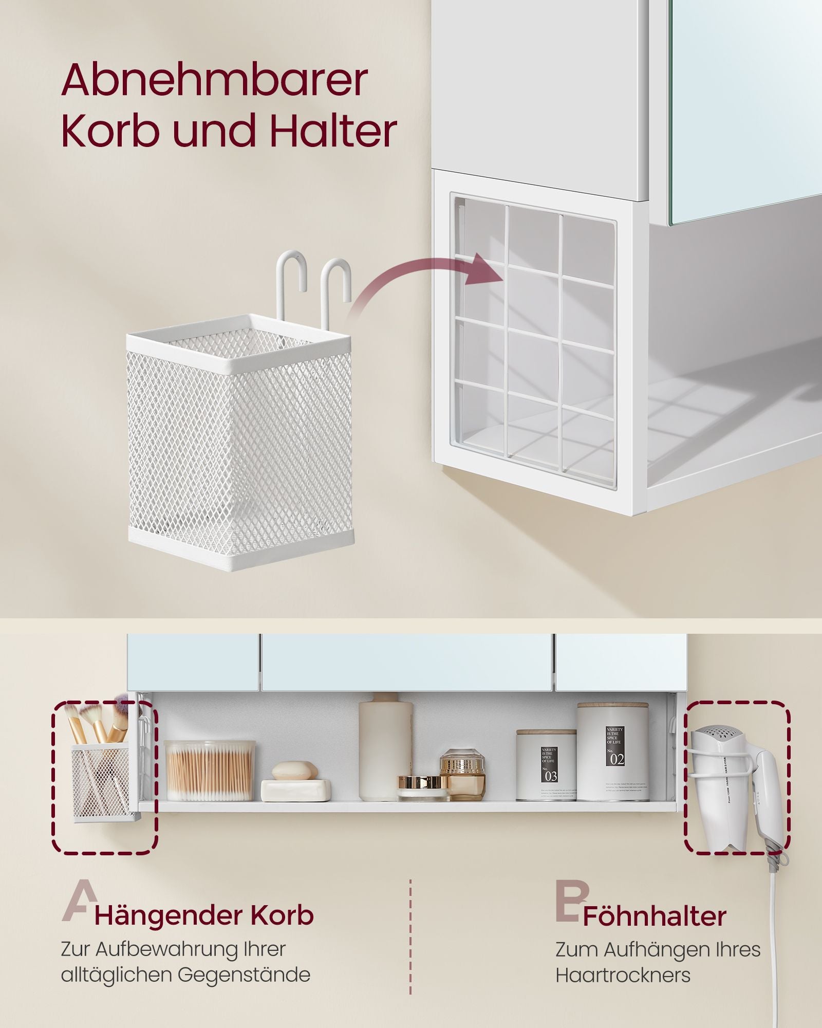 Badezimmermöbel - mit Steckdosen und 3 Türen - Wolkwit