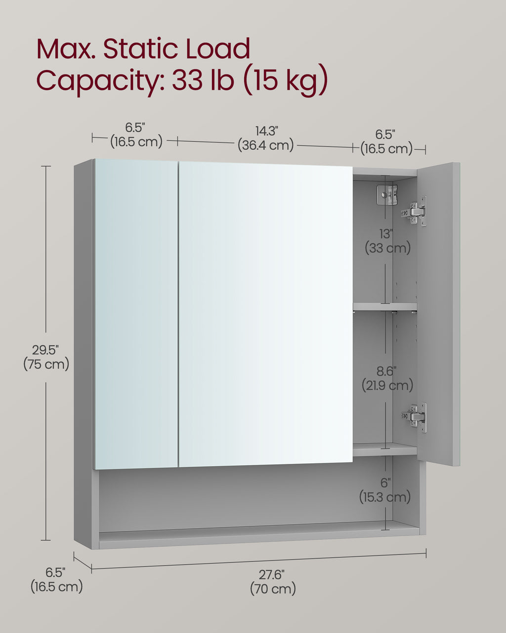 Badezimmermöbel - mit 3 Türen - 16,5 × 70 × 75 cm