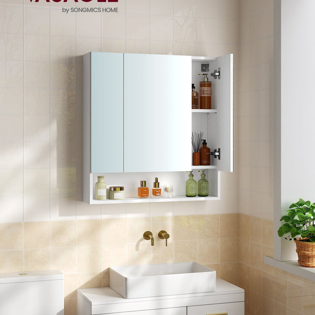 Badezimmerschrank - mit 3 Türen - 16,5 × 70 × 75 cm - Wolkwit