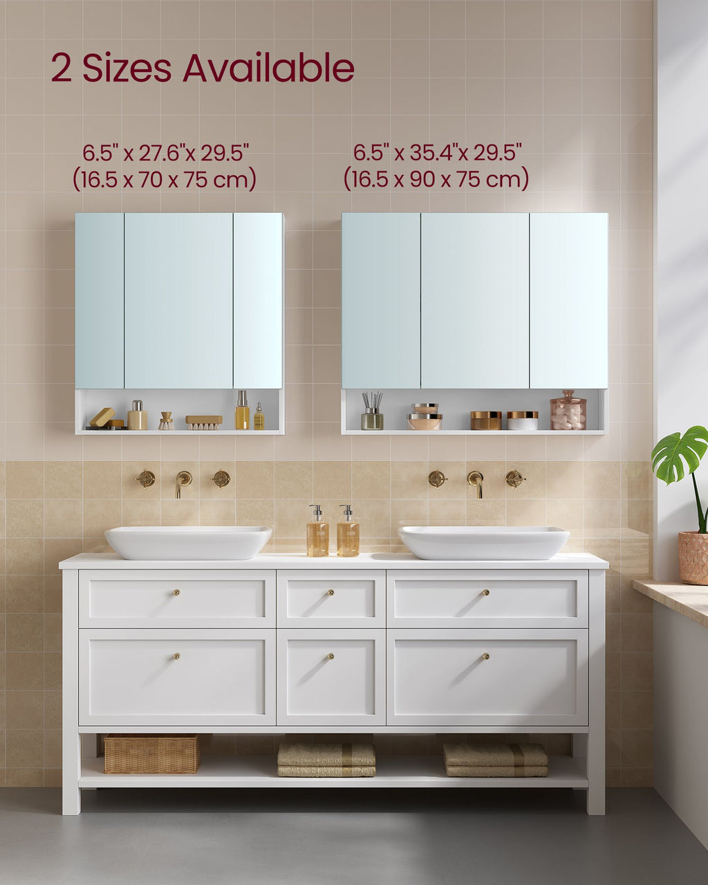 Badezimmerschrank - mit 3 Türen - 16,5 × 70 × 75 cm - Wolkwit