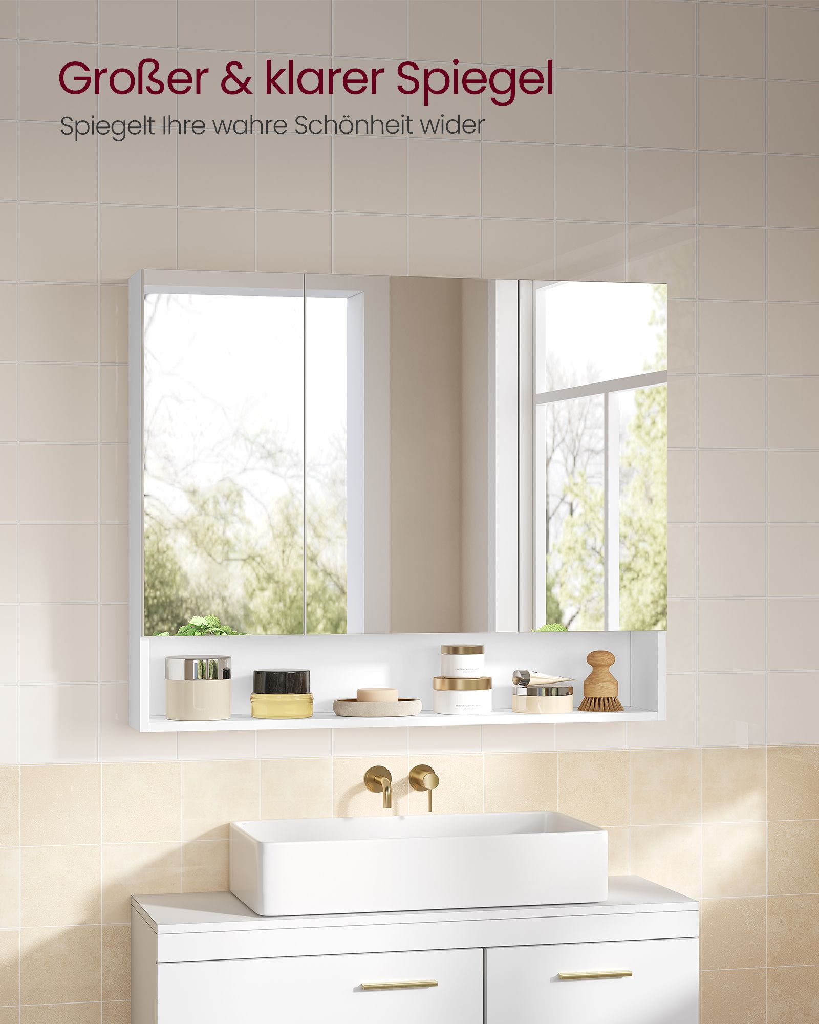 Badezimmermöbel - mit 3 Türen - 16,5 × 90 × 75 cm - Wolkwit