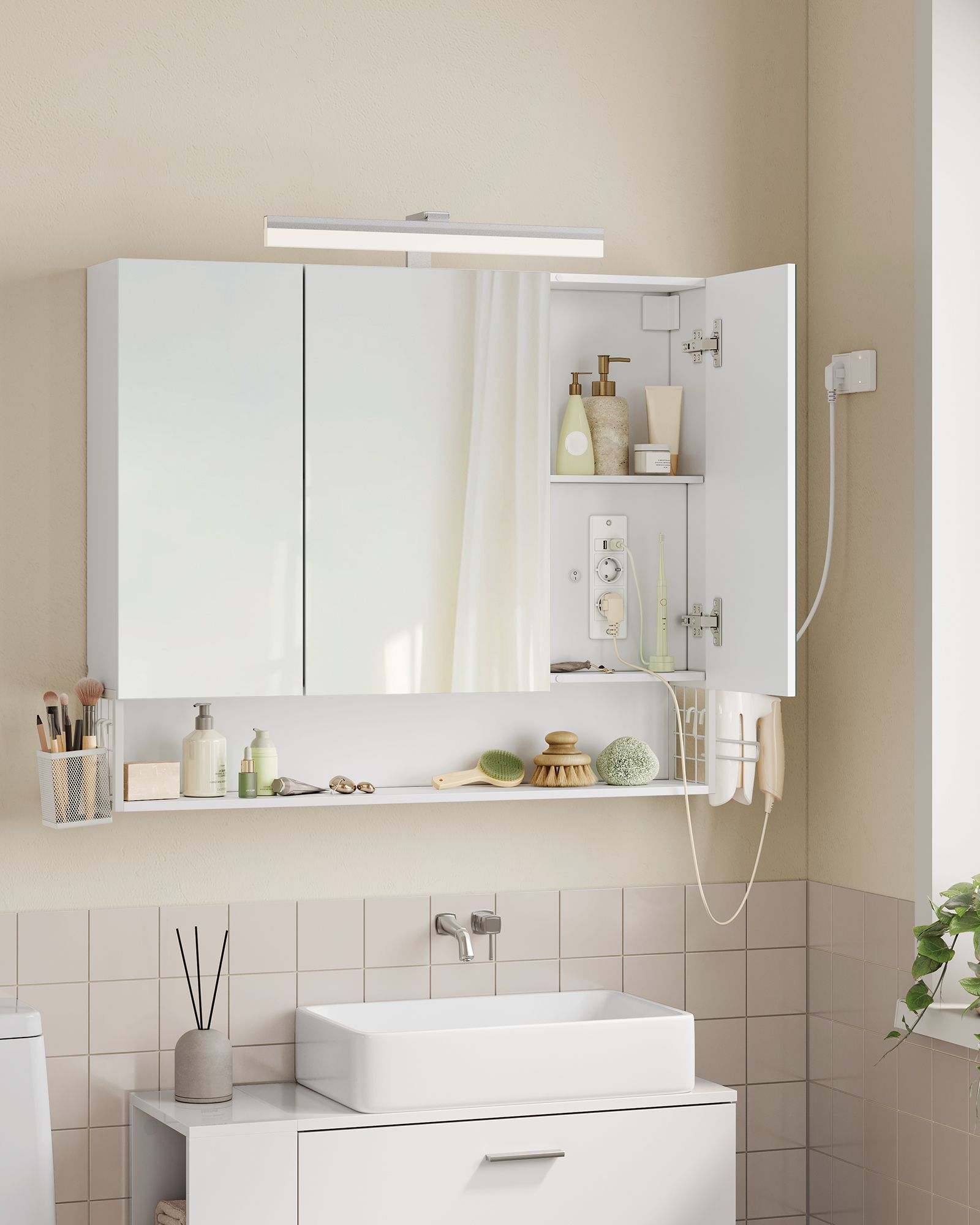 Badezimmermöbel mit 3 Türen - 16,5 x 90 x 75 cm - bewölktes Weiß