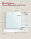 Badezimmermöbel mit 3 Türen - 16,5 x 90 x 75 cm - bewölktes Weiß