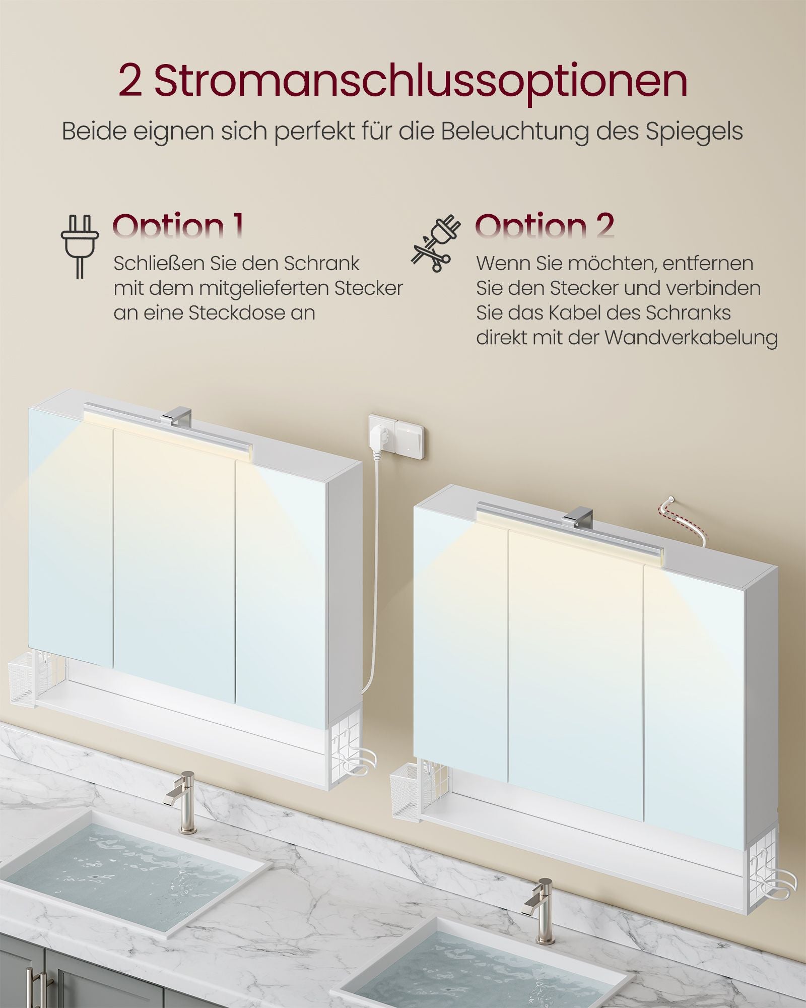 Badezimmermöbel mit 3 Türen - 16,5 x 90 x 75 cm - bewölktes Weiß