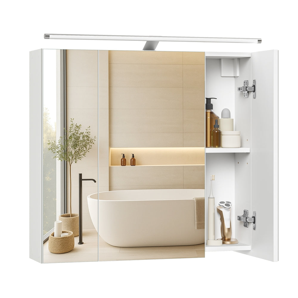 Badkamerspiegelkast - 15 x 70 x 60 cm - 3 deuren - Wolkenwit - 40 kg maximum capaciteit