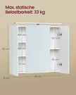 Badkamerspiegelkast - 15 x 70 x 60 cm - 3 deuren - Wolkenwit - 40 kg maximum capaciteit