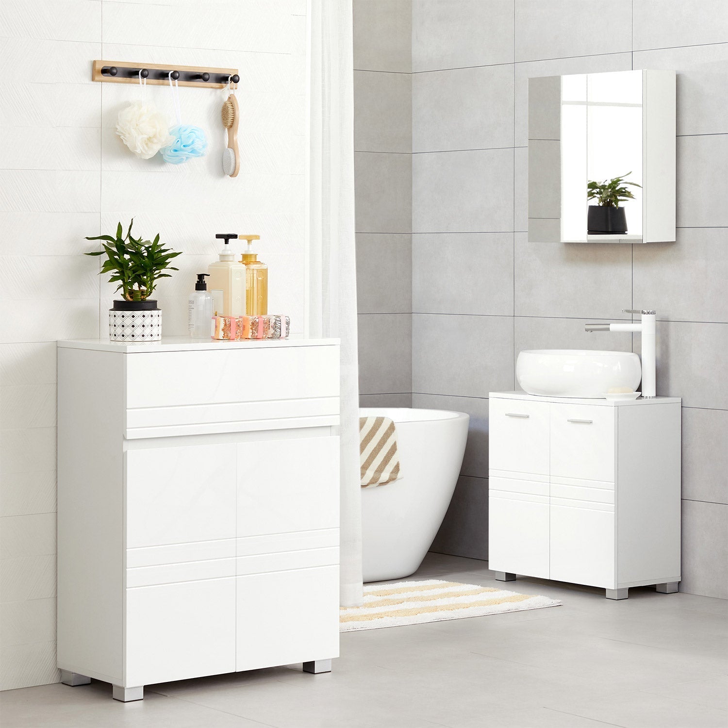 Badezimmerschrank - Sideboard mit Schublade - Weiß