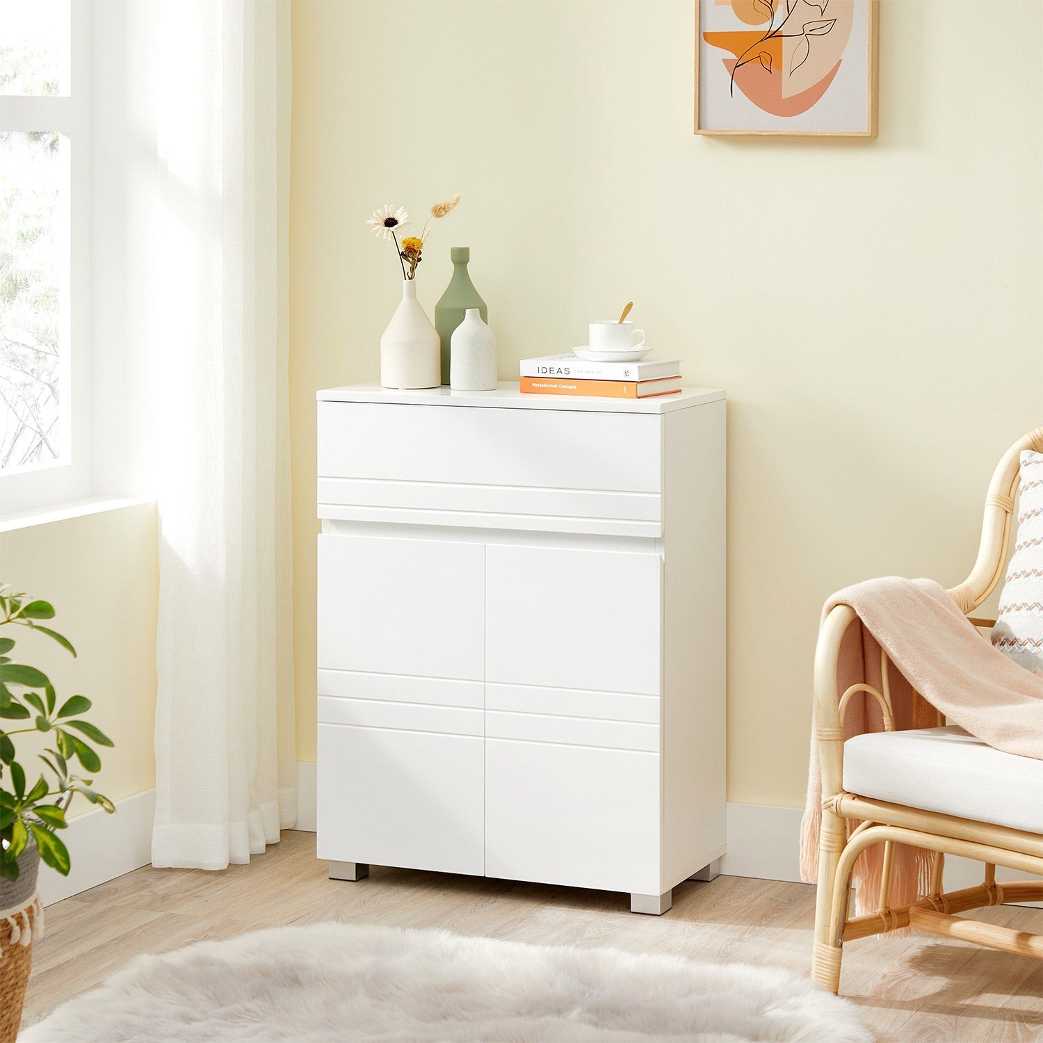 Badezimmerschrank - Sideboard mit Schublade - Weiß