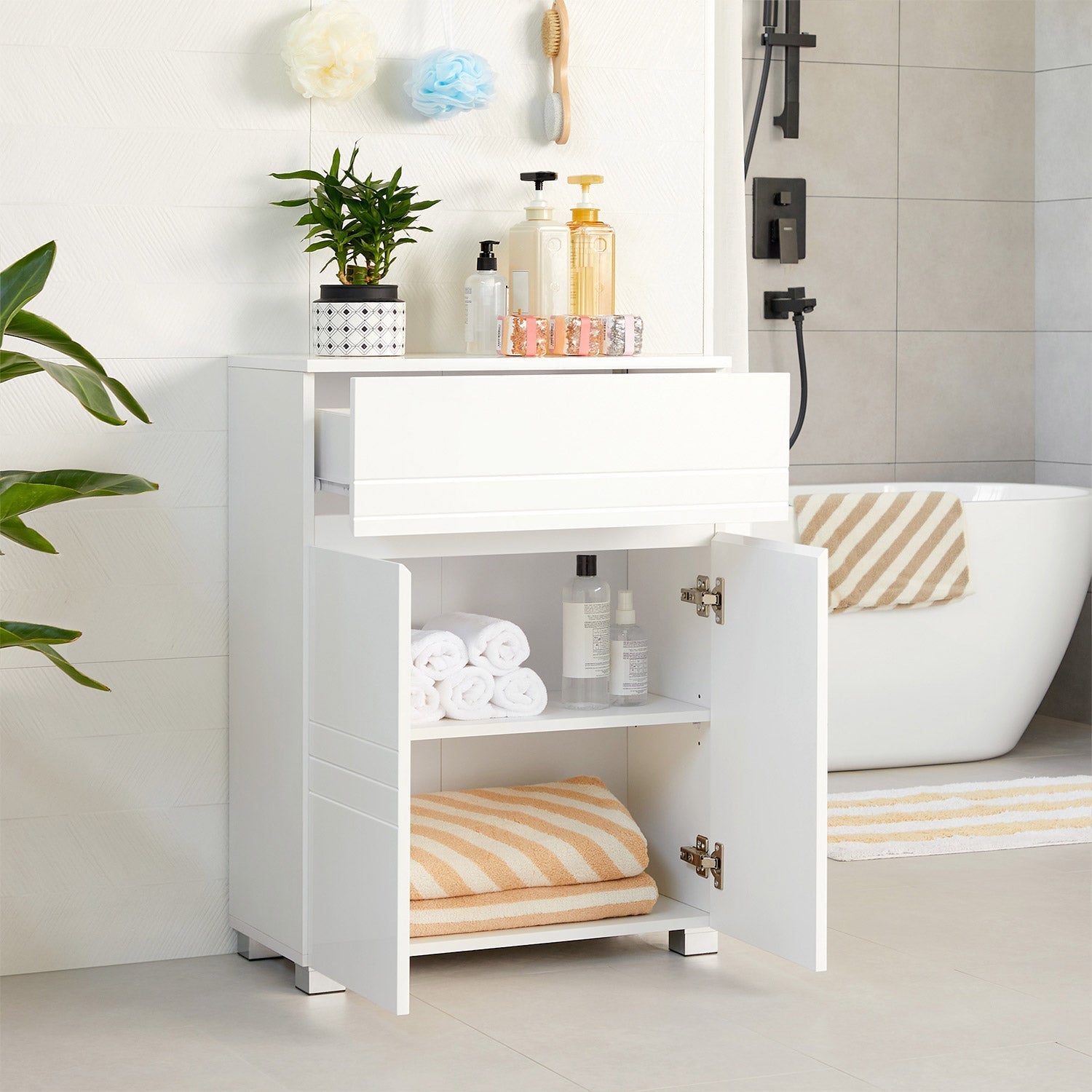 Badezimmerschrank - Sideboard mit Schublade - Weiß