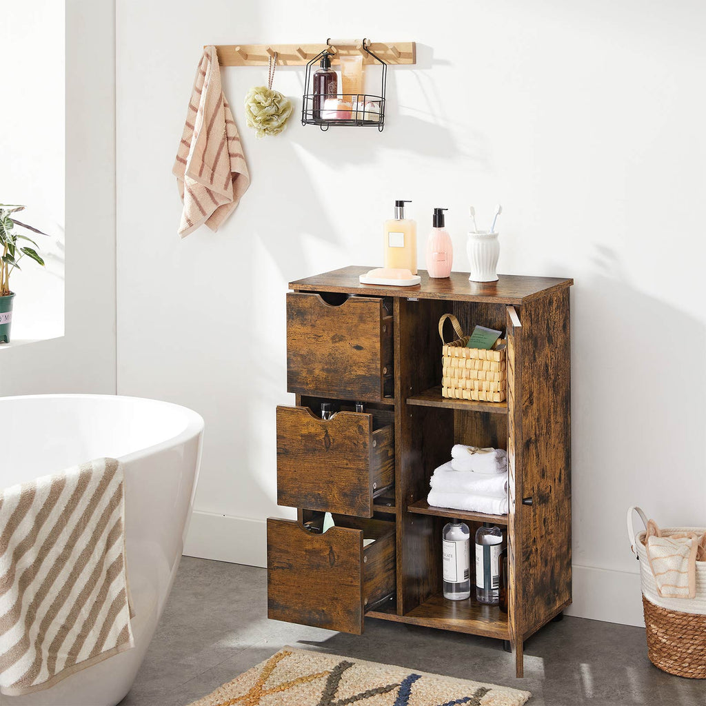 Badezimmermöbel - Aufbewahrungsschrank - 3 Schubladen - 2 einstellbare Regale - braun