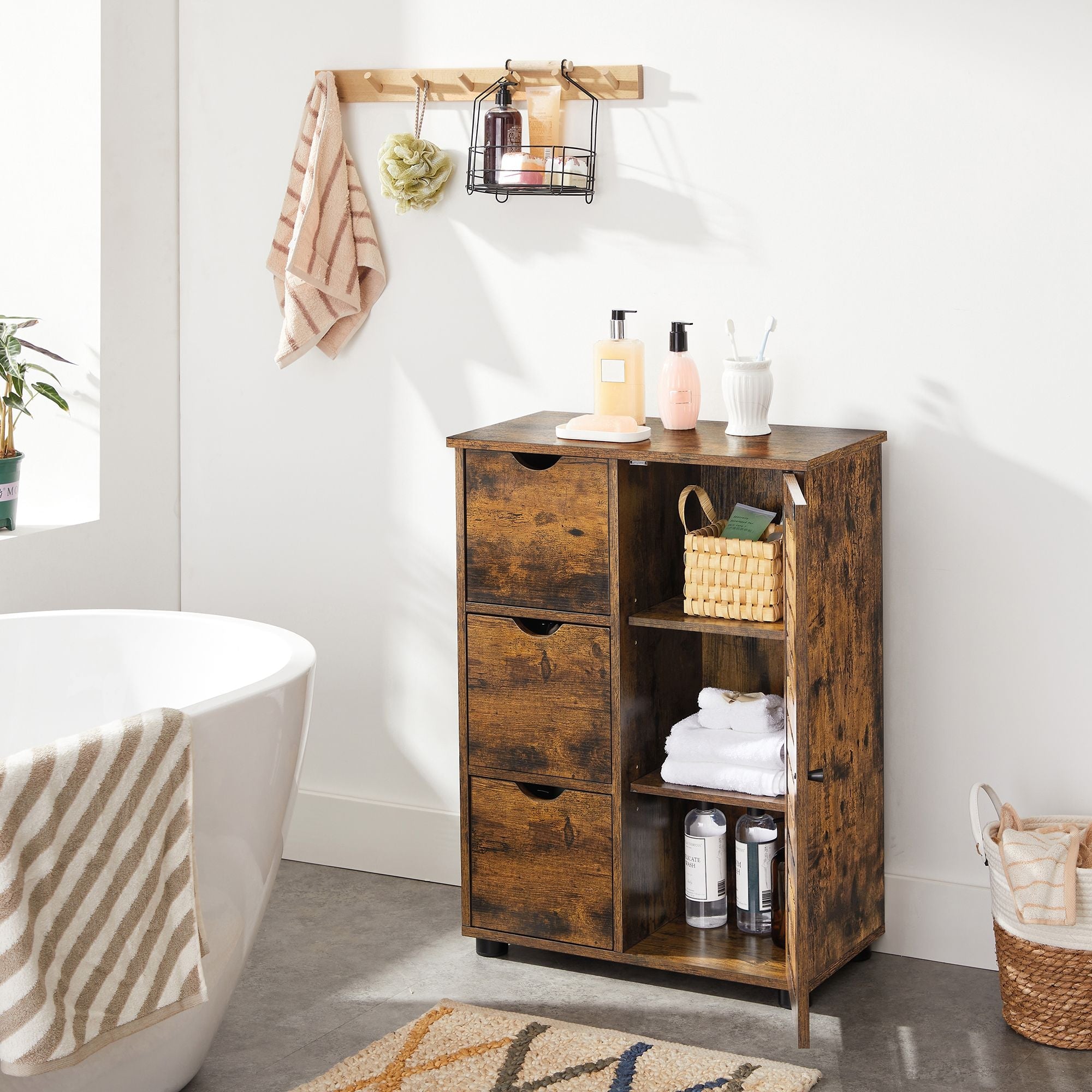 Badezimmermöbel - Aufbewahrungsschrank - 3 Schubladen - 2 einstellbare Regale - braun