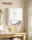 Wandkast - 20 x 56 x 60 cm - Wolkenwit - Verstelbare plank - 2 deuren - Met handdoekrek - Max. draagvermogen 44 kg