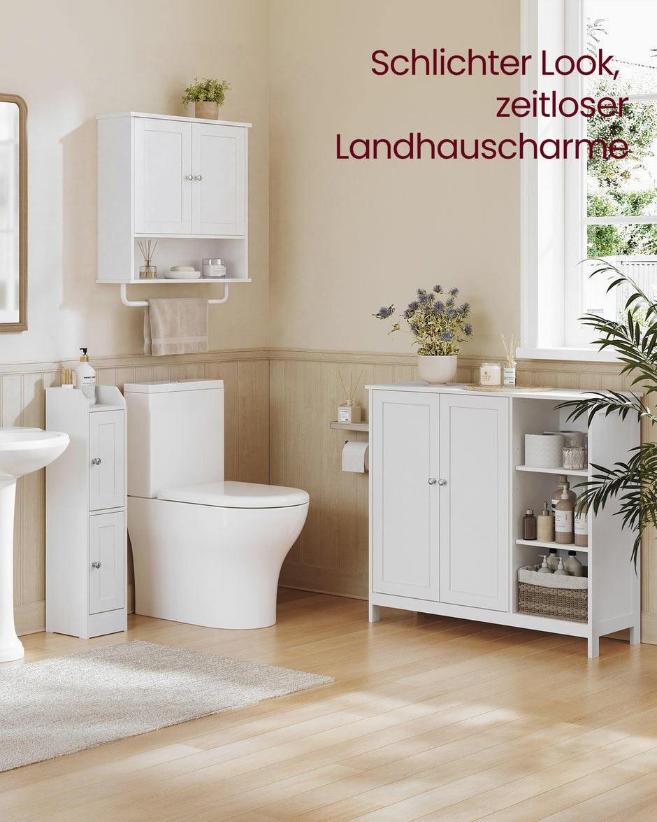 Wandkast - 20 x 56 x 60 cm - Wolkenwit - Verstelbare plank - 2 deuren - Met handdoekrek - Max. draagvermogen 44 kg