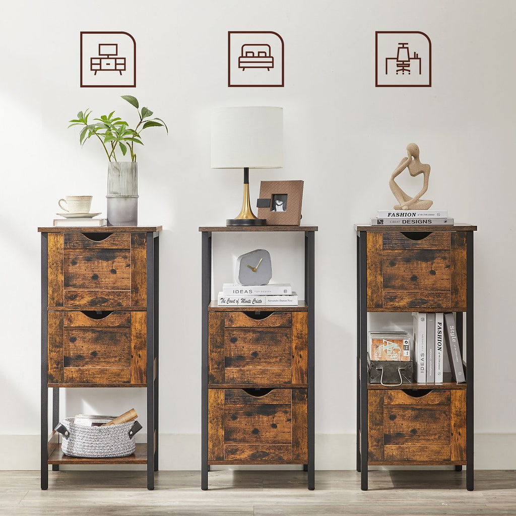 Badezimmerschrank - mit 2 Schubladen - Lagerschrank - Vintage Brown / Schwarz